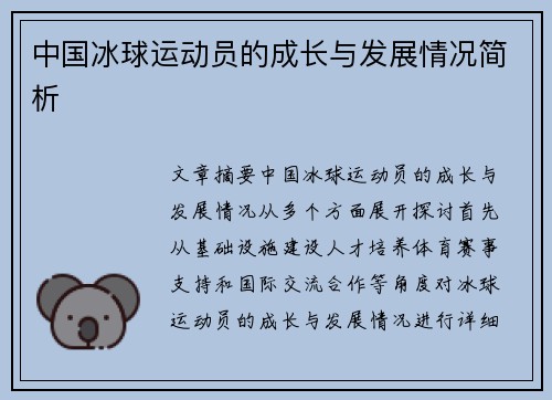 中国冰球运动员的成长与发展情况简析